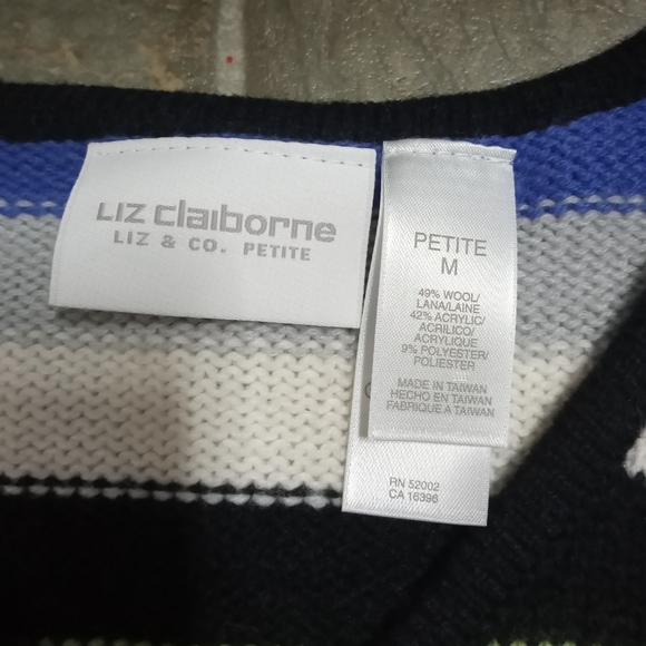 Striped Liz Claiborne Sweater Sz Petite Medium - Picture 4 of 5
